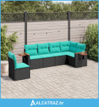 6-dijelni set vrtnih sofa od poliratana s jastucima crni - NOVO