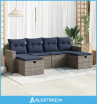 6-dijelni set vrtnih sofa od poliratana s jastucima sivi - NOVO
