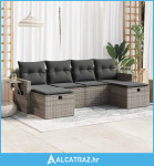 6-dijelni set vrtnih sofa od poliratana s jastucima sivi - NOVO
