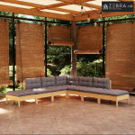 7-dijelna vrtna garnitura od borovine sa sivim jastucima - Smeđa i siv