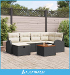 7-dijelni set garniture za vrt s jastučićima Crni poli ratan, 2-sjedal