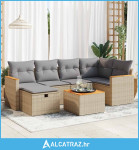 7-dijelni set vrtnih sofa od poliratana s jastucima bež - NOVO