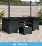 7-dijelni set vrtnih sofa od poliratana s jastucima crni - NOVO
