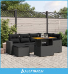 7-dijelni set vrtnih sofa od poliratana s jastucima crni - NOVO