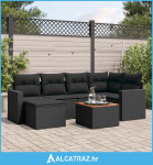 7-dijelni set vrtnih sofa od poliratana s jastucima crni - NOVO