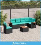 7-dijelni set vrtnih sofa od poliratana s jastucima crni - NOVO
