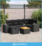 7-dijelni set vrtnih sofa od poliratana s jastucima crni - NOVO