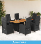 7-dijelni vrtni blagovaonski set s jastucima crni od poliratana - NOVO