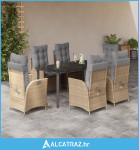 7-dijelni vrtni blagovaonski set od poliratana s jastucima bež - NOVO