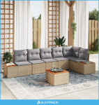 7-dijelni vrtni sofa set s jastučićima Bež Poli Ratan - NOVO