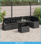 7 komada garniture za van s jastučićima crni poli ratan - NOVO