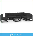 8-dijelna vrtna garnitura s jastucima crna od masivne borovine - NOVO