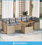 8-dijelni set vrtnih sofa s jastucima bež Poly Ratan Acacia - NOVO