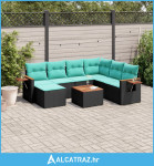 8-dijelni set vrtnih sofa od poliratana s jastucima crni - NOVO