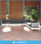 9-dijelna vrtna garnitura od borovine s jastucima bijela - NOVO