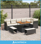 9-dijelni baštenski sofa set s jastučićima Crni Poli Ratan Akacija - N