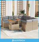 9-dijelni set vrtnih sofa s jastučićima bež PE ratan - NOVO