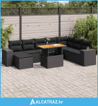 9-dijelni set vrtnih sofa s jastucima crni od poliratana bagrem - NOVO