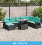9-dijelni set vrtnih sofa s jastucima crni od poliratana bagrem - NOVO