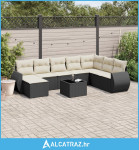 9-dijelni set vrtnih sofa s jastucima crni od poliratana - NOVO
