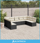 9-dijelni set vrtnih sofa s jastucima crni od poliratana - NOVO