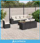 9-dijelni set vrtnih sofa s jastucima crni od poliratana - NOVO