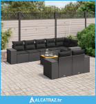 9-dijelni set vrtnih sofa s jastucima crni od poliratana - NOVO
