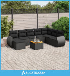 9-dijelni set vrtnih sofa s jastucima crni od poliratana - NOVO