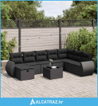9-dijelni set vrtnih sofa s jastucima crni od poliratana - NOVO