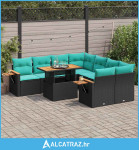 9-dijelni set vrtnih sofa s jastucima crni od poliratana - NOVO