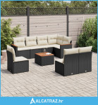 9-dijelni set vrtnih sofa s jastucima crni od poliratana - NOVO