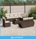 9-dijelni set vrtnih sofa s jastucima poliratan smeđi - NOVO