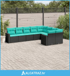 9-dijelni set vrtnih sofa od poliratana s jastucima crni - NOVO