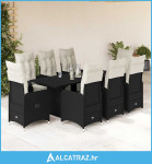 9-dijelni vrtni bistro set od poliratana s jastucima crni - NOVO