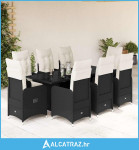 9-dijelni vrtni bistro set od poliratana s jastucima crni - NOVO