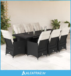 9-dijelni vrtni bistro set od poliratana s jastucima crni - NOVO