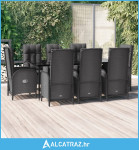 9-dijelni vrtni blagovaonski set s jastucima crni od poliratana - NOVO