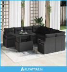 9-dijelni Vrtni Sofa Set s Jastucima Crna Poli Ratan, 2-osobna Vrtna S