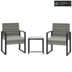 Bistro set od ratana, 3 dijela, 2 stolice, stolić za kavu i jastuci, s