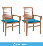 Blagovaonske stolice s plavim jastucima 2 kom masivna tikovina - NOVO