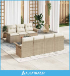 Garnitura od 8 dijelova za vrt s jastučićima Bež Poly Ratan Akacija -