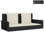 Klupa za ljuljanje s jastucima crna 119x56x48 cm poli ratan - Crna Da