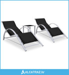 Ležaljke za sunčanje sa stolićem 2 kom aluminijske crne - NOVO