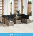 Set od 10 komada vrtnog kauča s jastucima sivo poli ratan - NOVO