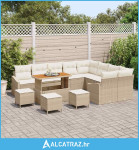 set od 13 dijelova vrtnog namještaja s jastucima u bež boji, od polira