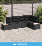 Set od 5 komada vrtnih kauča s jastucima crni poly ratan akacija - NOV