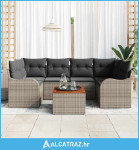 set od 7 vrtnih sofa s jastučićima siva poli ratan akacija, dvosjedna