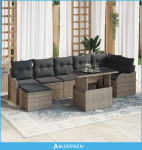 Set od 8 komada vrtnog sofa s jastučićima siva poli ratan, Garnitura z