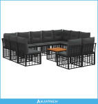 Set vanjskih sofa 12 pcs Crna i tamno siva Poliester - NOVO