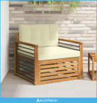 Set vanjskih sofa Čvrsto drvo akacije i poliester Prirodna - NOVO